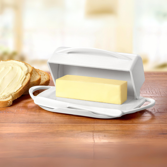 Butterie Dish with stick of butter in white with spreader