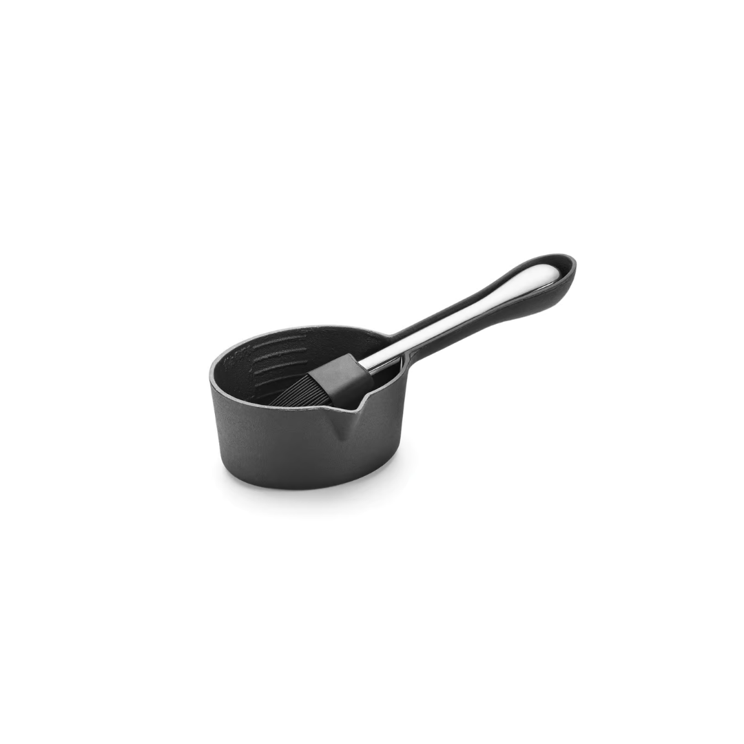 Treat yo'self to a saucy situation! Coax the sauce out of its hiding spot with this heavy-duty, seasoned cast-iron pot. Its even heat distribution is great for indoor &amp; outdoor grilling, so you can smother up the ribs, chicken, and anything else that requires a sauce.