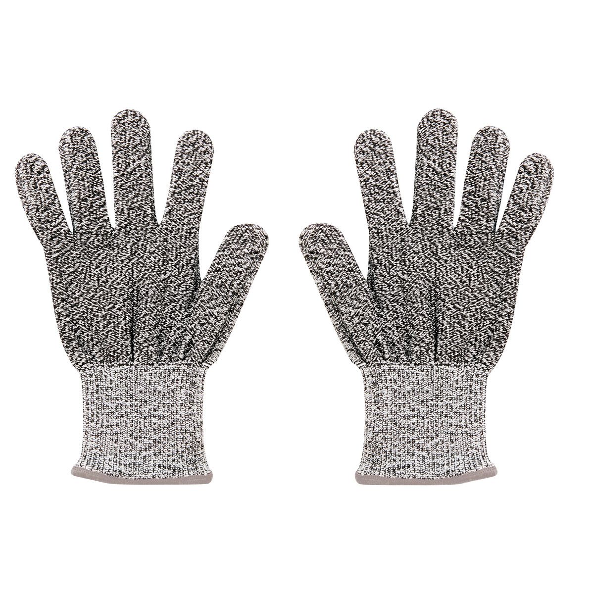 Pair of gray cut-resistant gloves on a white background