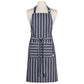 Navy and white striped apron on a mannequin against a white background