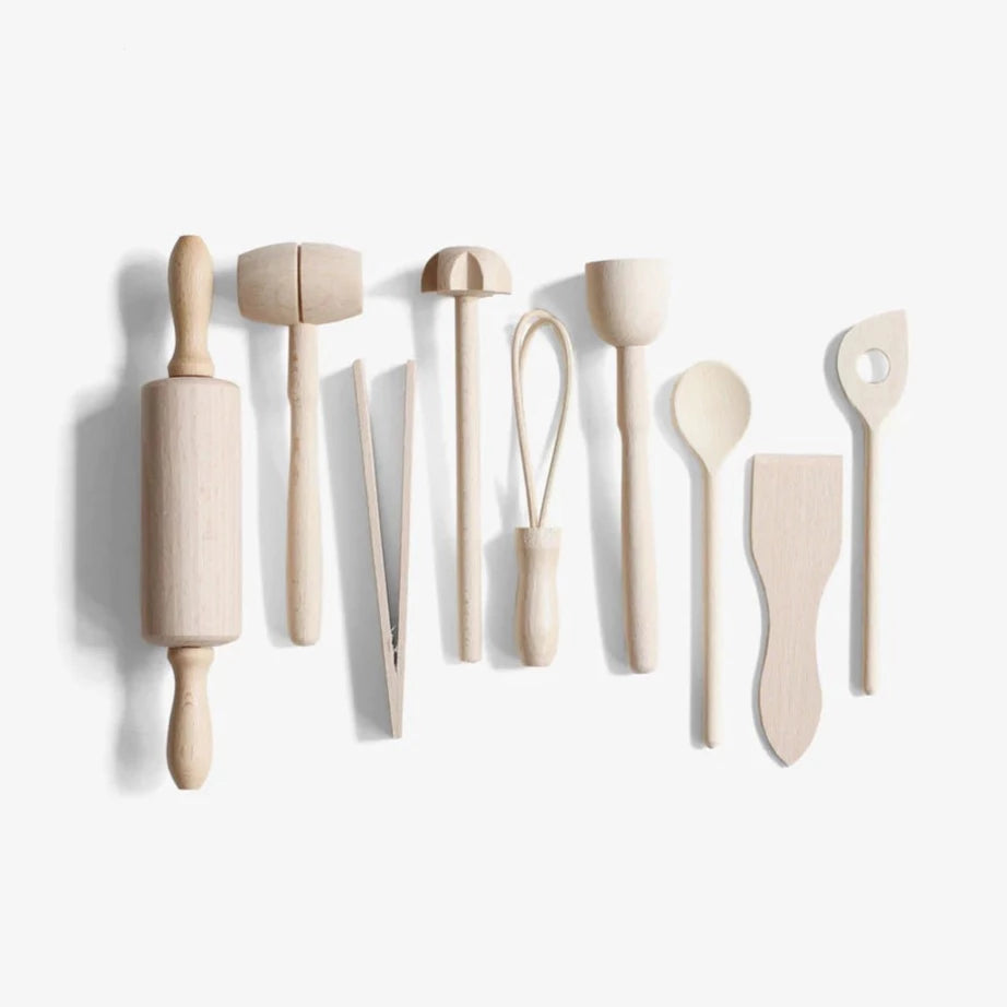 Kids essential cooking tools, wooden