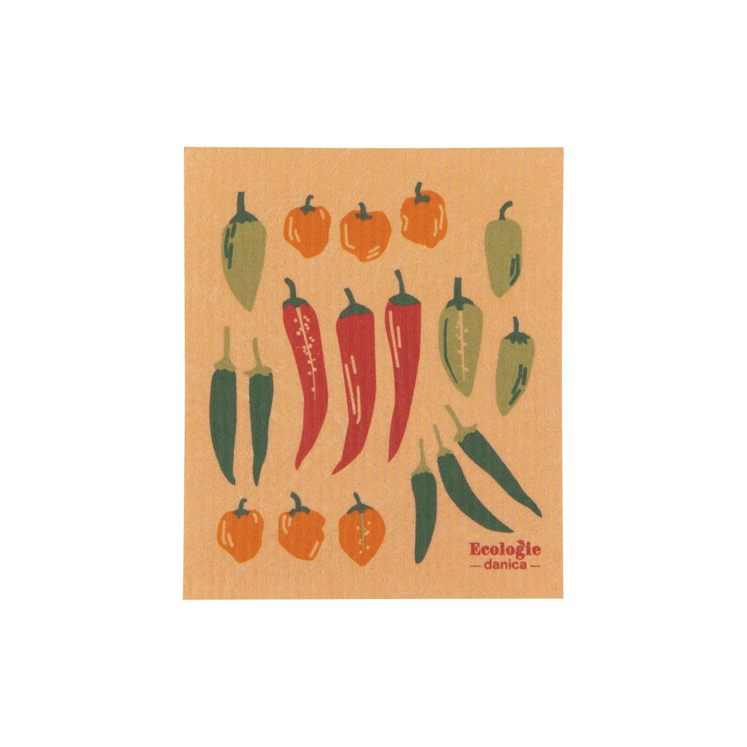 Spice up your favorite culinary creation with this Chili Peppers Swedish dishcloth by Ecologie. 