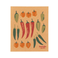 Woven dishcloth with chili pepper pattern on a beige background, featuring the brand 'Ecologie danica'.