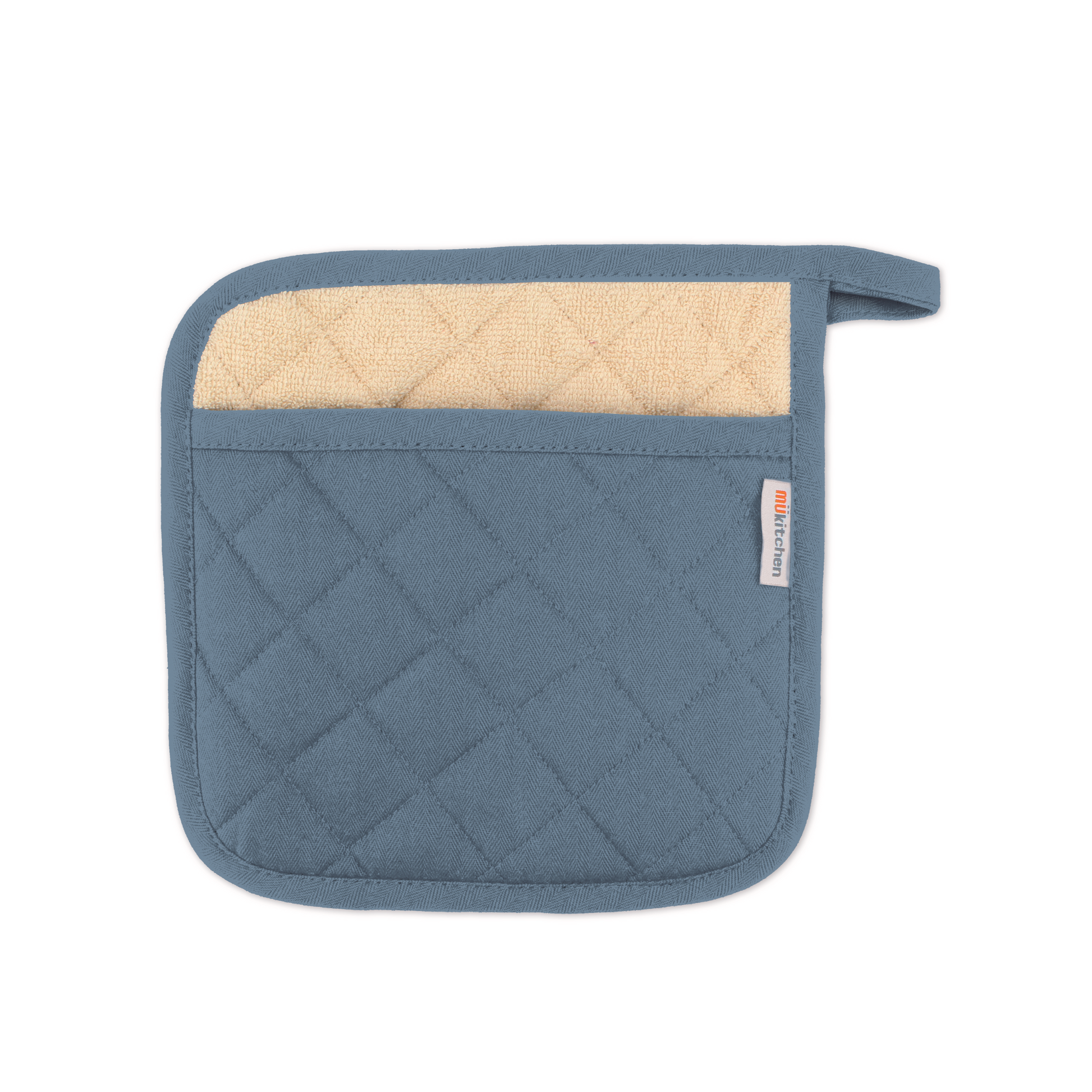 Our Classic Pot Holder, the essential kitchen accessory for handling hot pots and pans with ease. Crafted with quilted cotton in a herringbone weave, this pot holder boasts a super-tough exterior that ensures excellent protection and durability. 