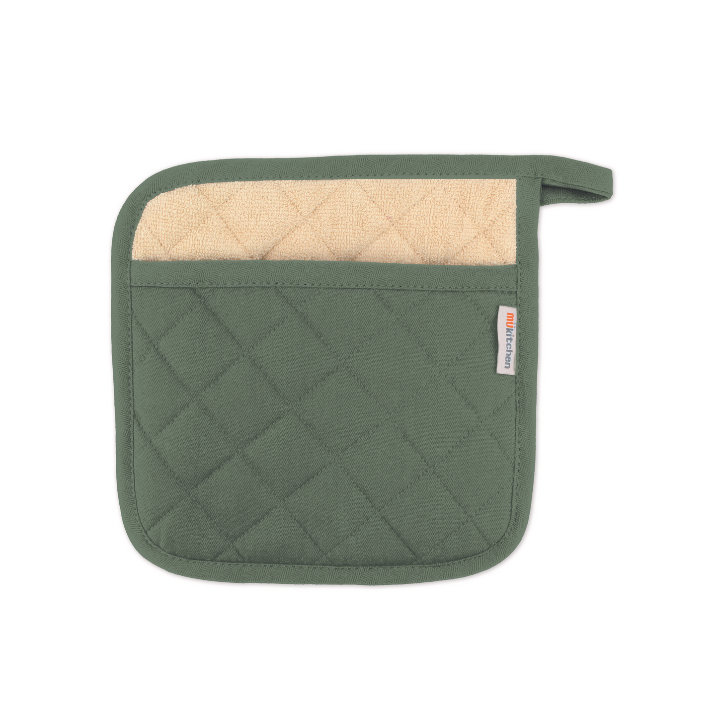 Our Classic Pot Holder, the essential kitchen accessory for handling hot pots and pans with ease. Crafted with quilted cotton in a herringbone weave, this pot holder boasts a super-tough exterior that ensures excellent protection and durability. 