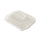 White plastic bacon tray with lid container with a clear lid on a white background