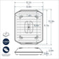 Technical drawing of a microwaveable container with dimensions and features.