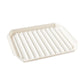 Rectangular white tray with slotted design on a white background