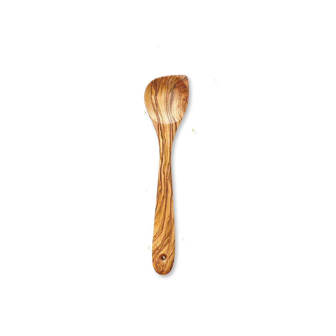 olive wood spoon with pointed end