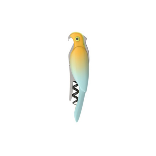 With its playful parrot design, this corkscrew is as charming as it is practical. Equipped with a serrated foil cutter, bottle opener, non-stick worm, and a double-hinged arm, it makes opening wine bottles smooth and easy.
