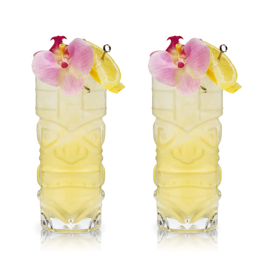 Take tiki to the next level. Tropical cocktails are positively luminous in these glasses, evoking the lush vibrancy that tiki drinks are known for. Enjoy with classics like the iconic Mai Tai, or mix up something new and trendy. This set is suitable for any cocktail you would serve in a large highball glass. With an ideal weight and feel, this set of ornate cocktail glasses feels as good in your hand as they look on your bar.