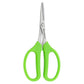 kitchen sissors with green handles on white surface. 