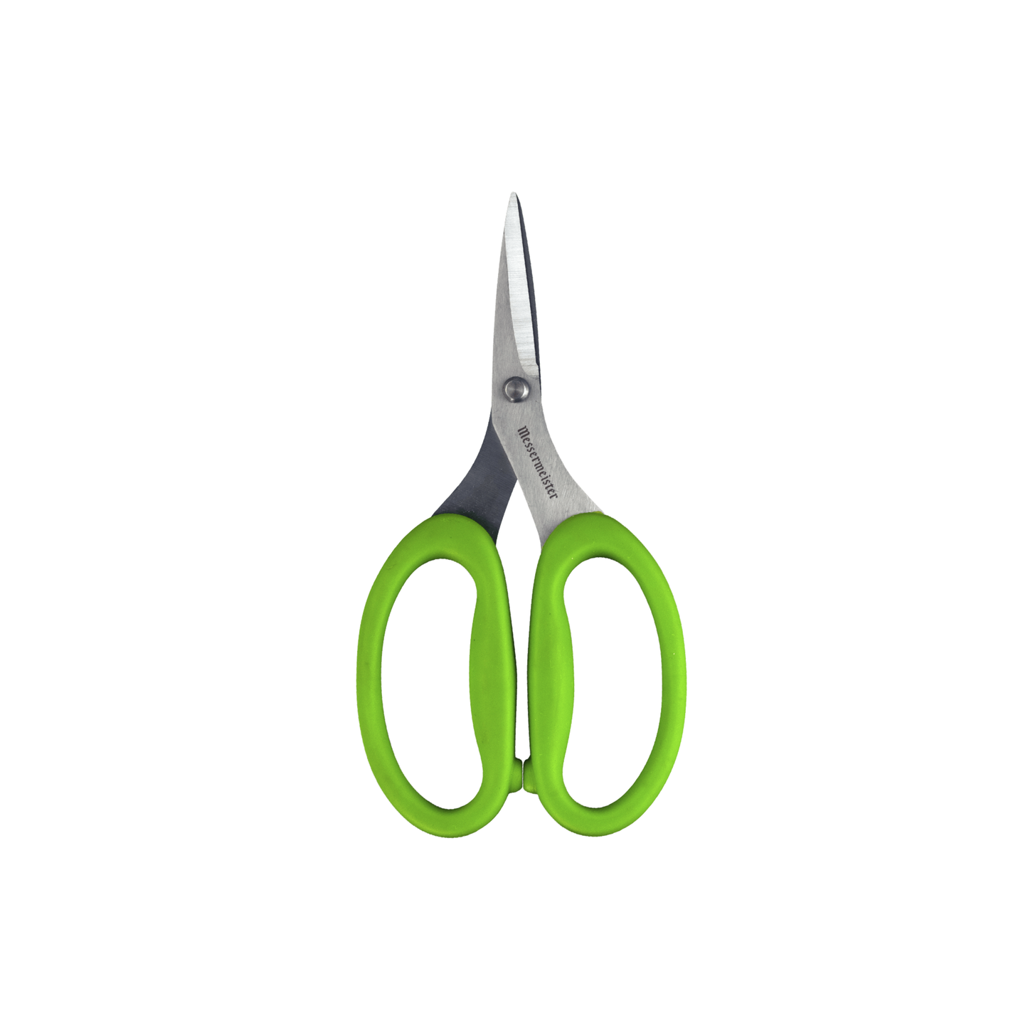 Bright green-handled scissors with silver metal blades, shown against a plain white background.