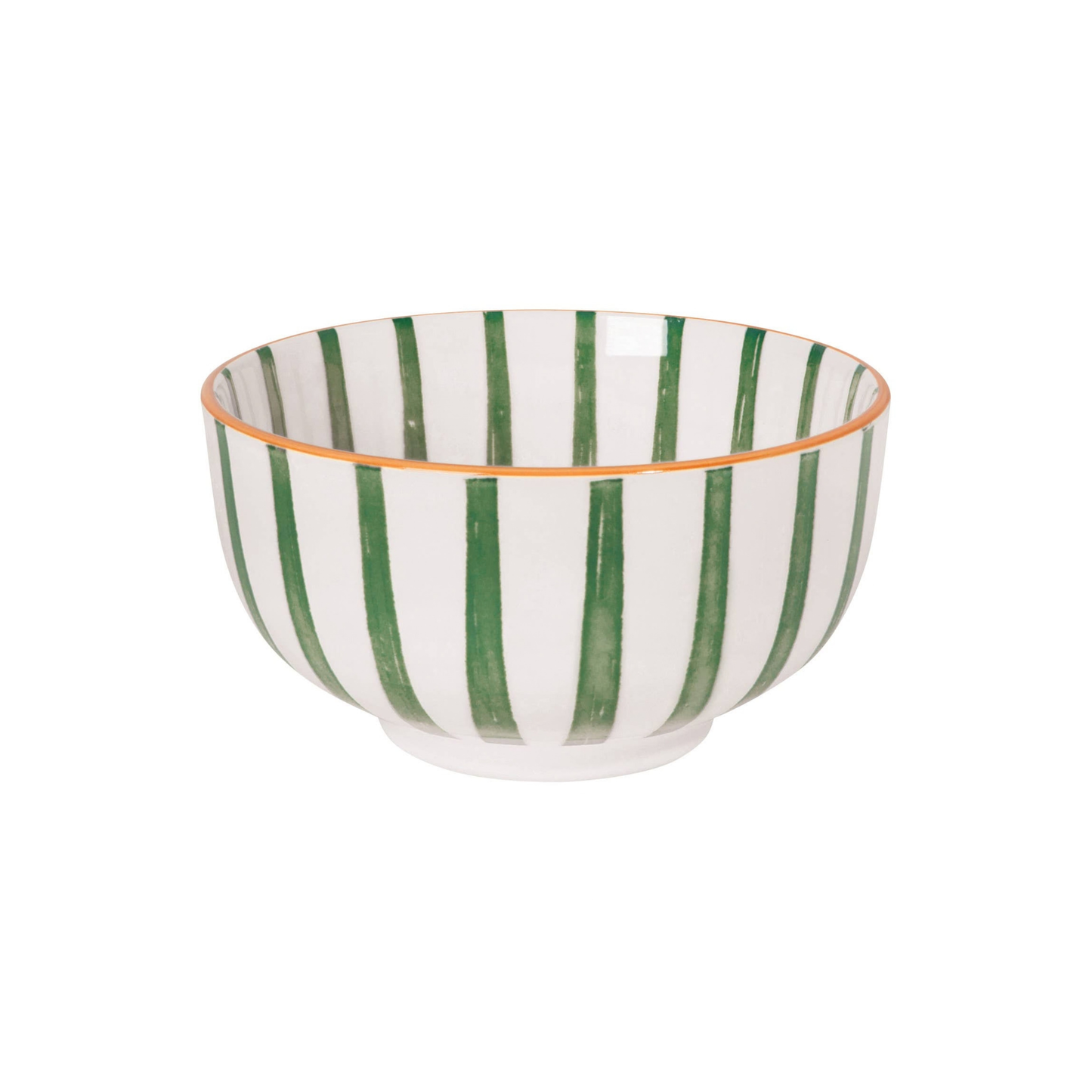 Ceramic bowl with green stripes on a white background