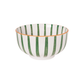Ceramic bowl with green stripes on a white background