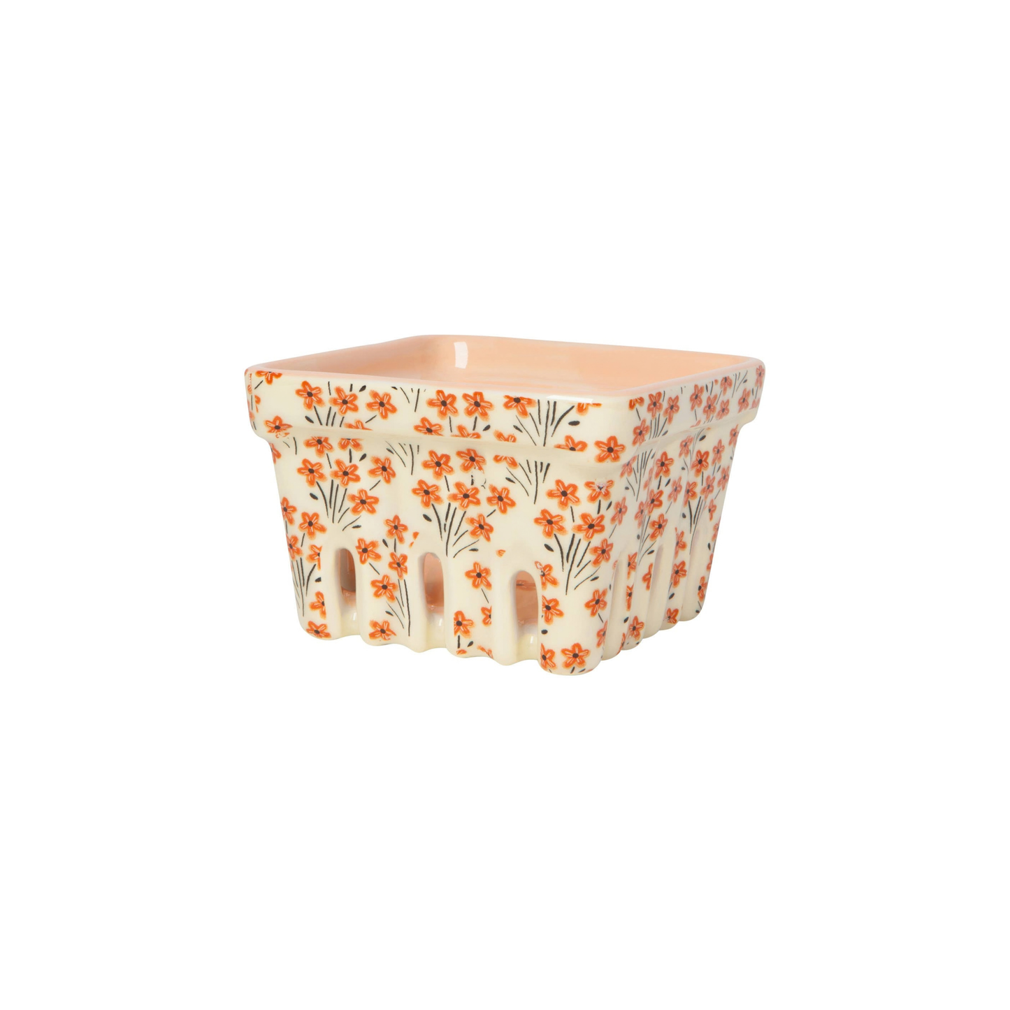 Decorative berry basket with floral pattern on a white background