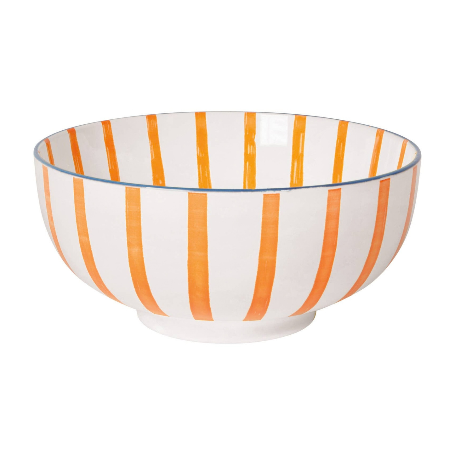 Striped bowl with orange and white pattern on a white background