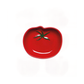 Red tomato-shaped plate with green stem on a white background