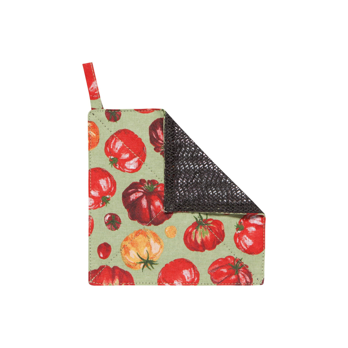 Reusable shopping bag with tomato pattern on a white background