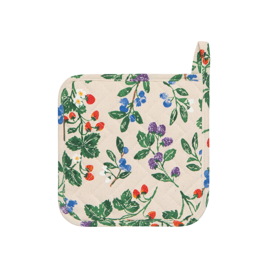 Floral patterned pot holder on a white background
