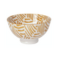 white bowl with yellow line pattern on a white background