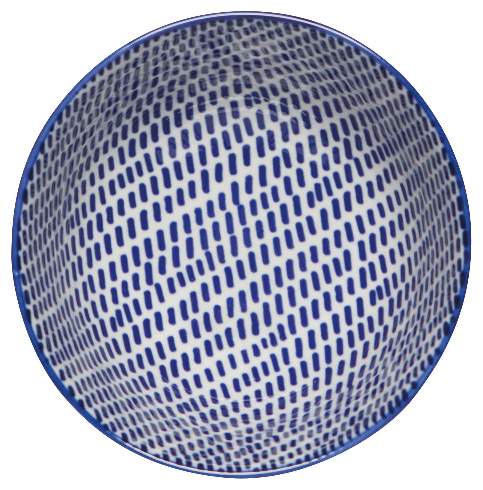 Blue and white patterned bowl on a white background
