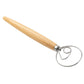 Dough scraper with wooden handle and metal blade on a white background