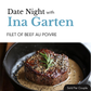 Steak dish with text 'Date Night with Ina Garten Filet of Beef au Poivre' on a dark background