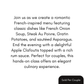 Text advertisement for a romantic French-inspired menu with classic dishes.