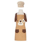 Children's apron with dog design and matching chef hat on a mannequin against a white background