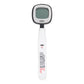 Digital kitchen scale with a white handle and black digital display on a white background