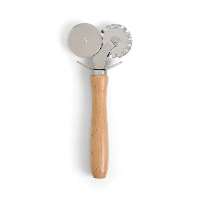 Pizza cutter with wooden handle on a white background