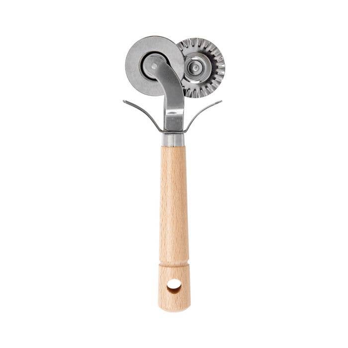 Roller tool with wooden handle on a white background