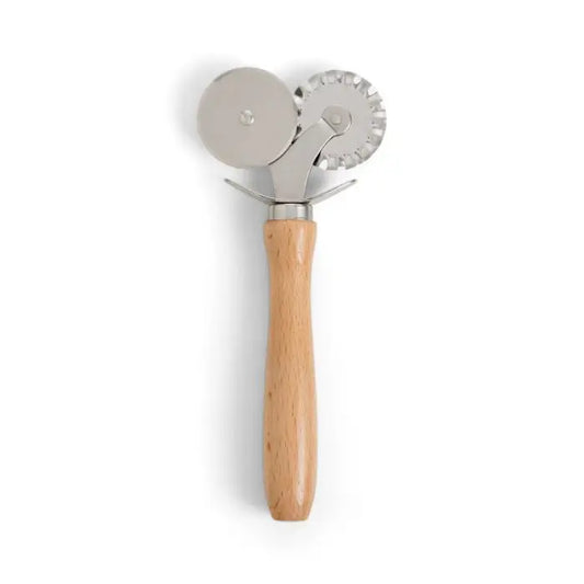 Pizza cutter with wooden handle on a white background
