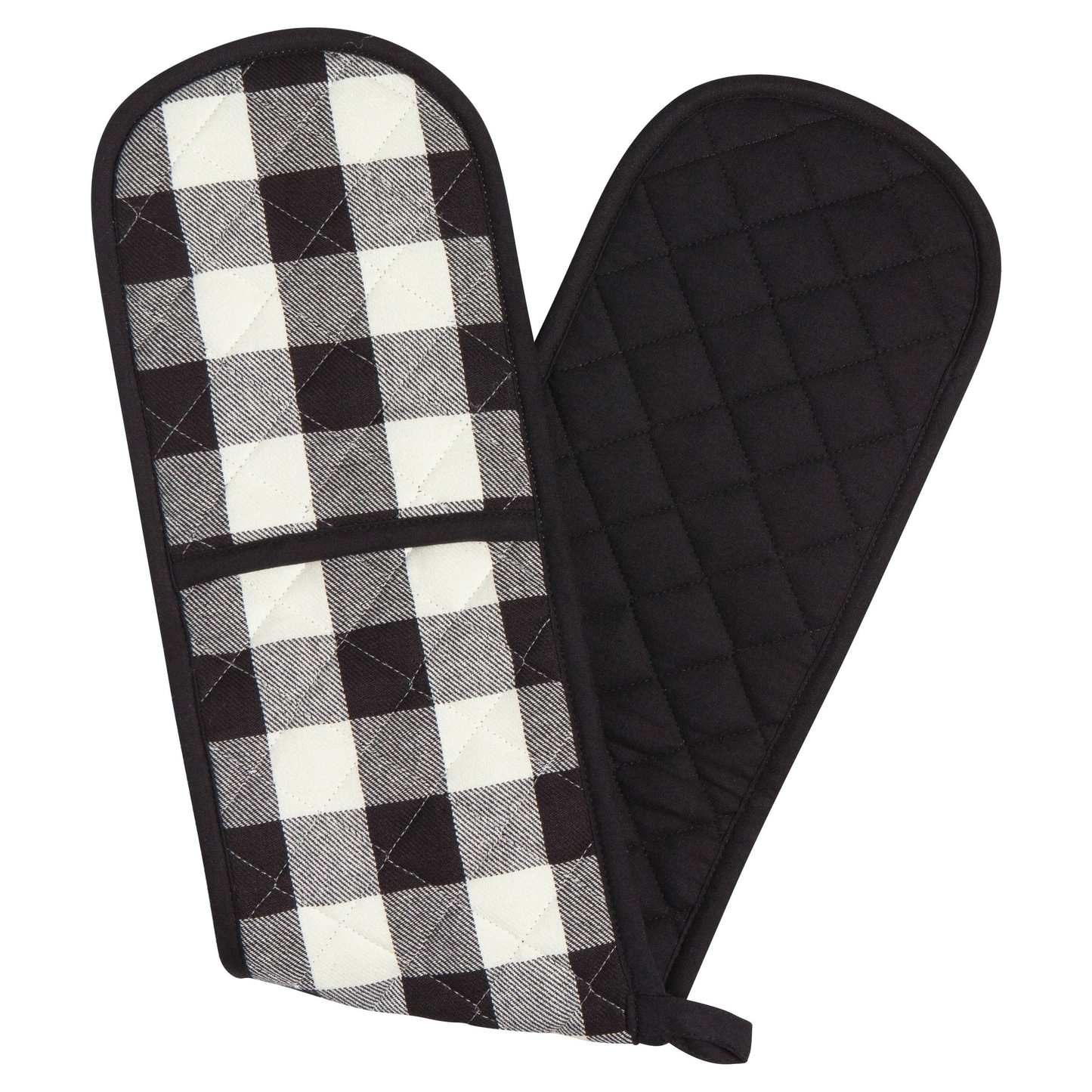 Black and white checkered oven mitt on a white background