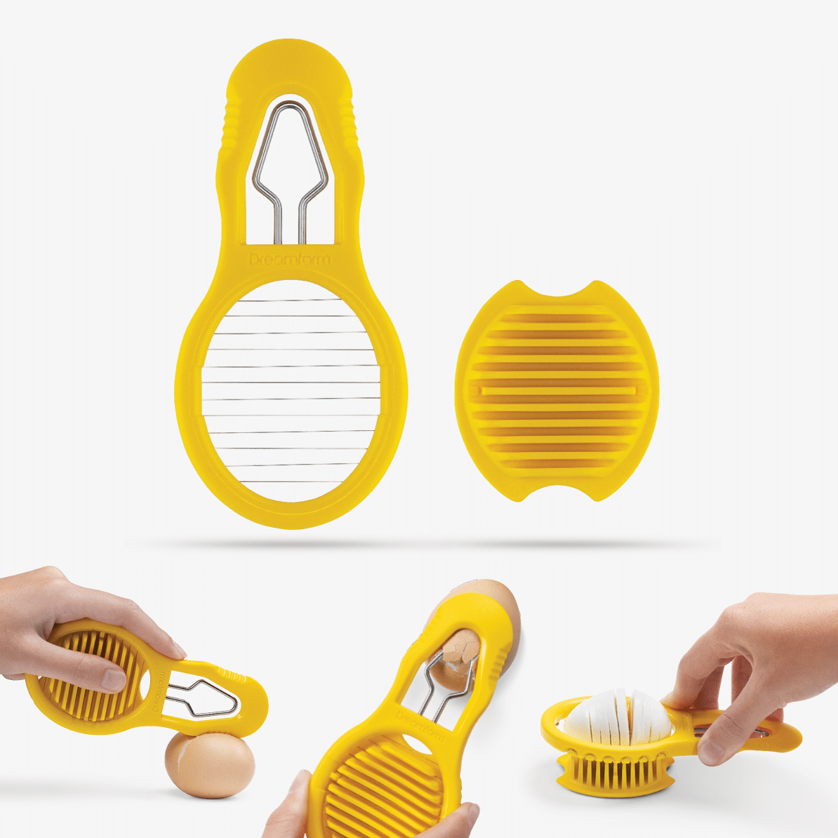 Eggler – the all-in-one egg tool for cracking, peeling, and slicing hard-boiled eggs. With a swift tap, Eggler's cracker creates a clean break, allowing the peeling paddle to effortlessly glide under the eggshell. The stainless-steel peeling paddle, guided by the outer hood, ensures precise separation of the shell from the egg.