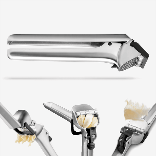 Meet the Garject heavy-duty garlic press!&nbsp; Pop in your UNPEELED garlic cloves, press, the Garject will scrape the pressed garlic right into dish, and then ejects the rest!&nbsp; No more smelly garlic hands. No more garlic peeling. No more trying to scrape the peel out with your fingers.
