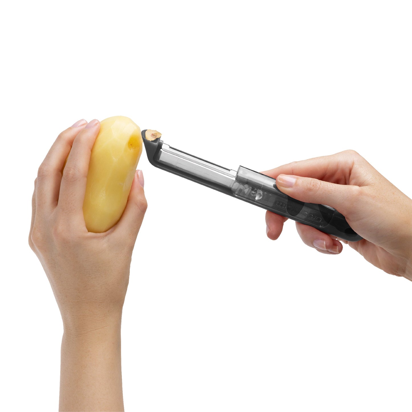 Sharple – the self-sharpening vegetable peeler that brings efficiency to your kitchen. The unique safety cover features a built-in ceramic ball sharpener, automatically honing the razor-sharp Japanese stainless steel blade every time you open or close the protective case.