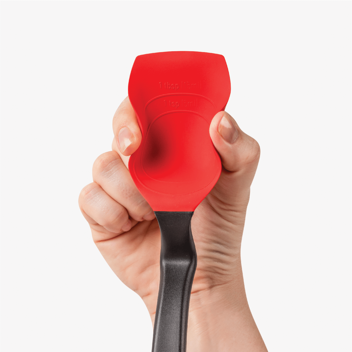 Supoon is the world’s best cooking spoon. It has a flat squeegee tip and flexible sides to scrape your pan or bowl clean, a deep scooping head, measures teaspoons and tablespoons, and its clever handle design is like having a built-in spoon rest so your Supoon’s head sits up off your bench. Color is red.
