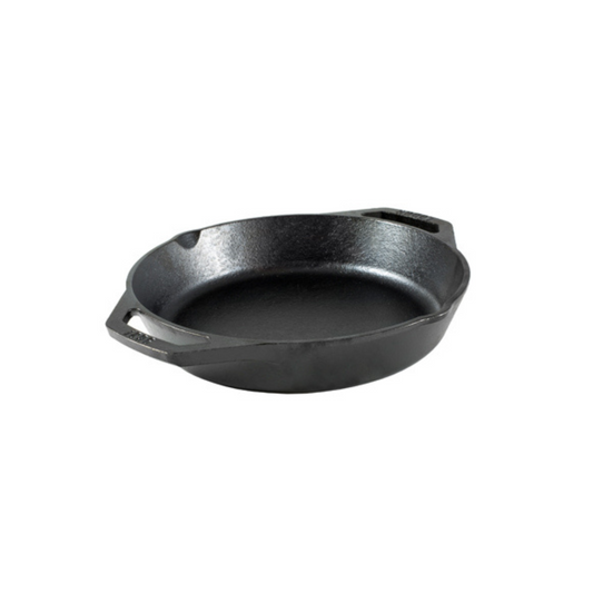 Crafted in America with iron and oil, it's a kitchen staple with a clever design. Its naturally seasoned cooking surface is ready to help you create delicious, shareable moments. Easily move around your kitchen with the dual handle design. This pan provides excellent heat distribution and retention for consistent, even cooking. Seasoned and ready to use.