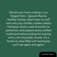 A dark green promotional graphic with white text advertising an 'Elegant Eats - Spinach Ricotta Stuffed Chicken class' and a black rounded badge in the bottom right that reads 'Sold Per Person'.