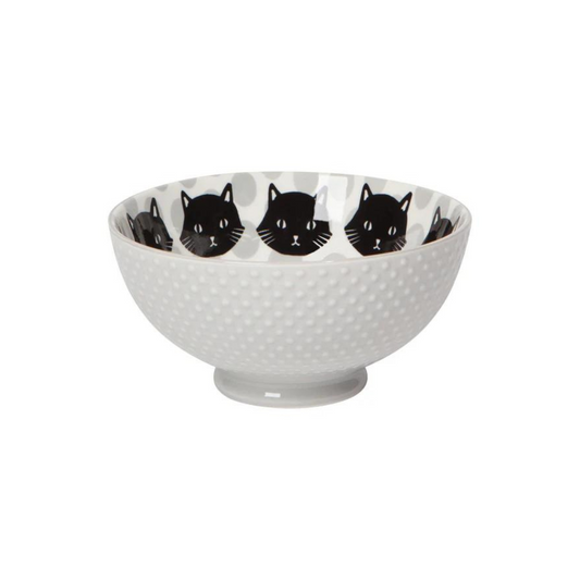 Feline Fine Bowl! Adorned with playful black cats stamped on a crisp white porcelain background