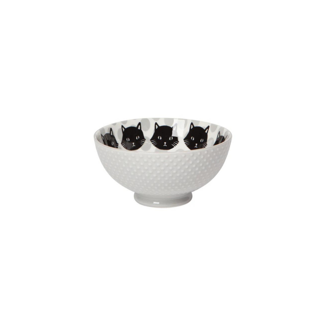 Feline Fine Bowl! Adorned with playful black cats stamped on a crisp white porcelain background