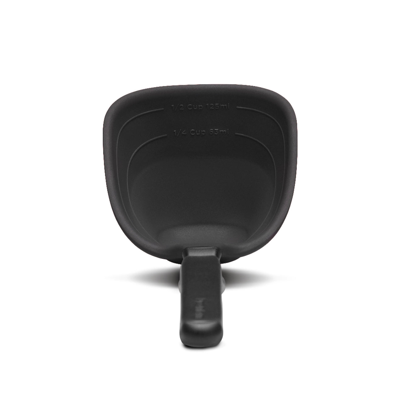 Black plastic scoop on a white background