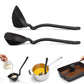 Black ladle with various uses shown on a white background