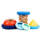 Say goodbye to wasted produce with Ice Blue Food Huggers! This set of five flexible, reusable silicone covers keeps your fruits and veggies fresher for longer while also fitting over jars, open cans, and other small containers. 