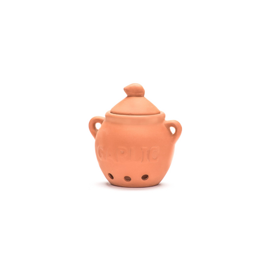 Keep your garlic fresh, organized, and protected with this elegant terra cotta garlic keeper. Made from porous, unglazed stoneware with vent holes, it promotes proper airflow to keep garlic cool, dry, and long-lasting.