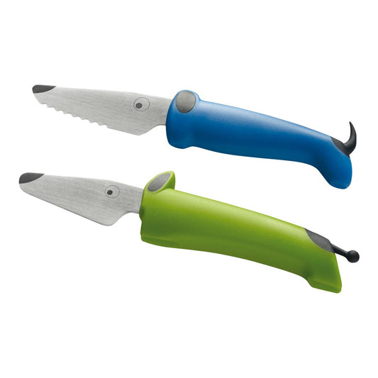 Kinderkitchen® tools are kid-tested and parent-approved. Suitable for children aged 3 and above, the knives have an appealing dog design to encourage enthusiastic young chefs – the ears act as a handguard to keep fingers away from the cutting surface, while the tails are made from soft poke-free plastic.
