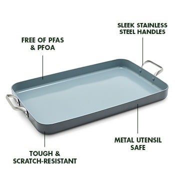 Rectangular baking tray with features highlighted on a white background