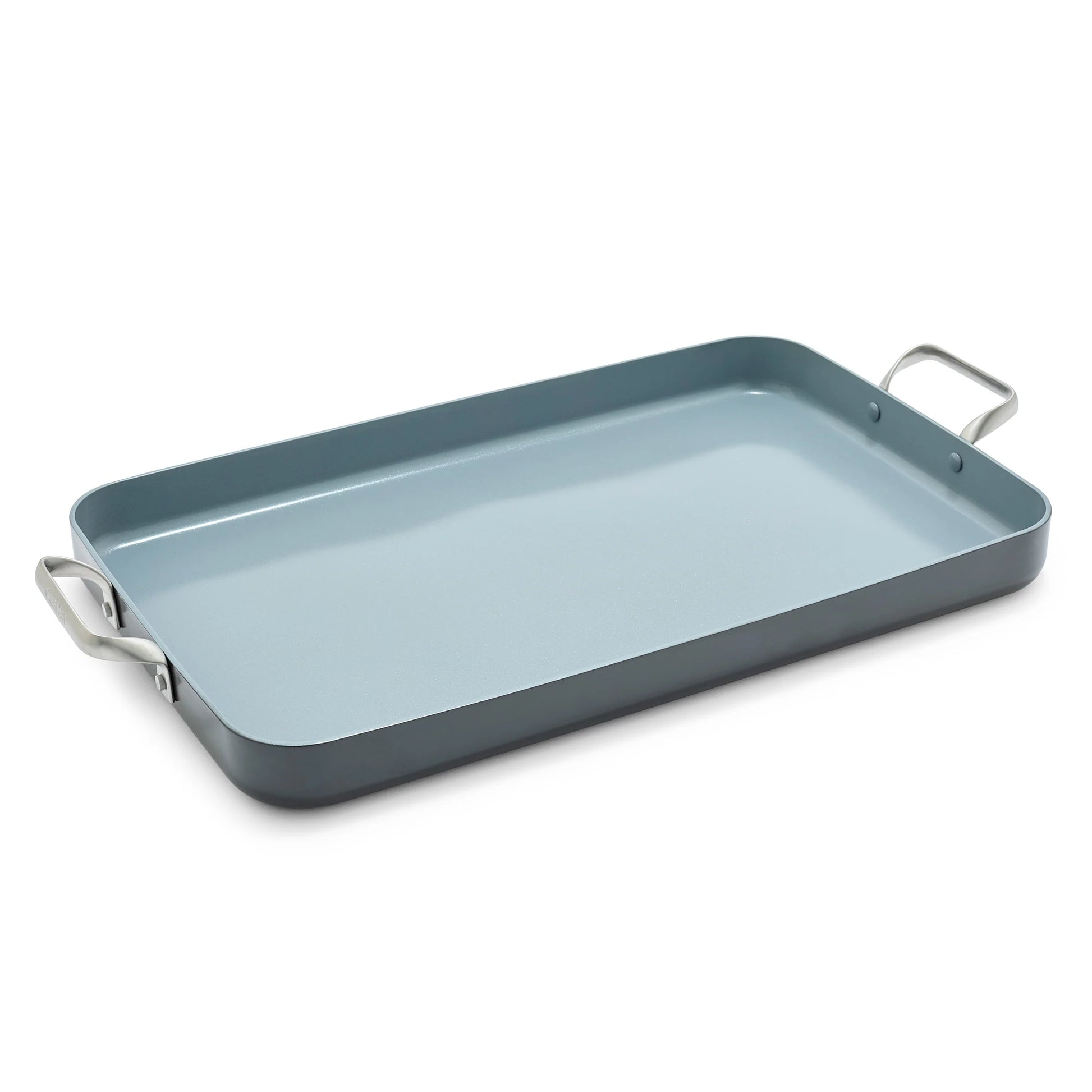 Rectangular baking tray with handles on a white background